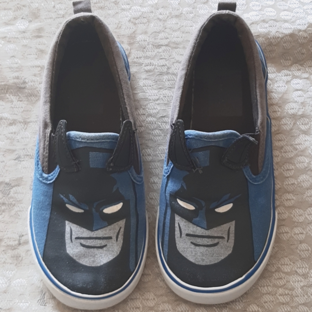Toddler Boys GAP Batman Canvas Slip On Shoes, Gray, Blue, Black, White, Sz 11